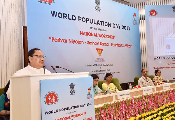 Shri J P Nadda, Union Minister of Health and Family Welfare addressing the participants at a function organised to mark the World Population Day, here today